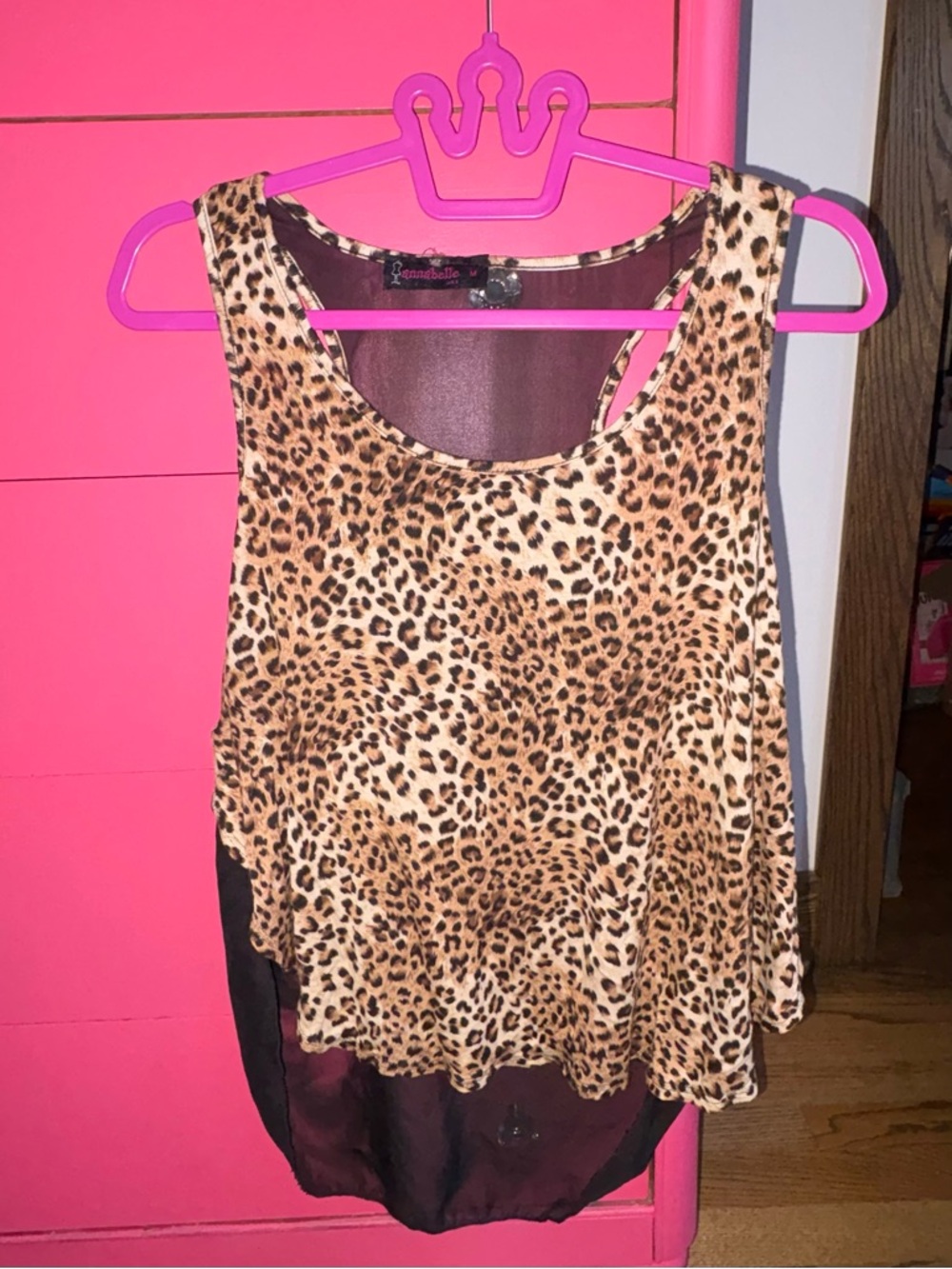 Leopard Print Sheer Back Tank Top - Brown